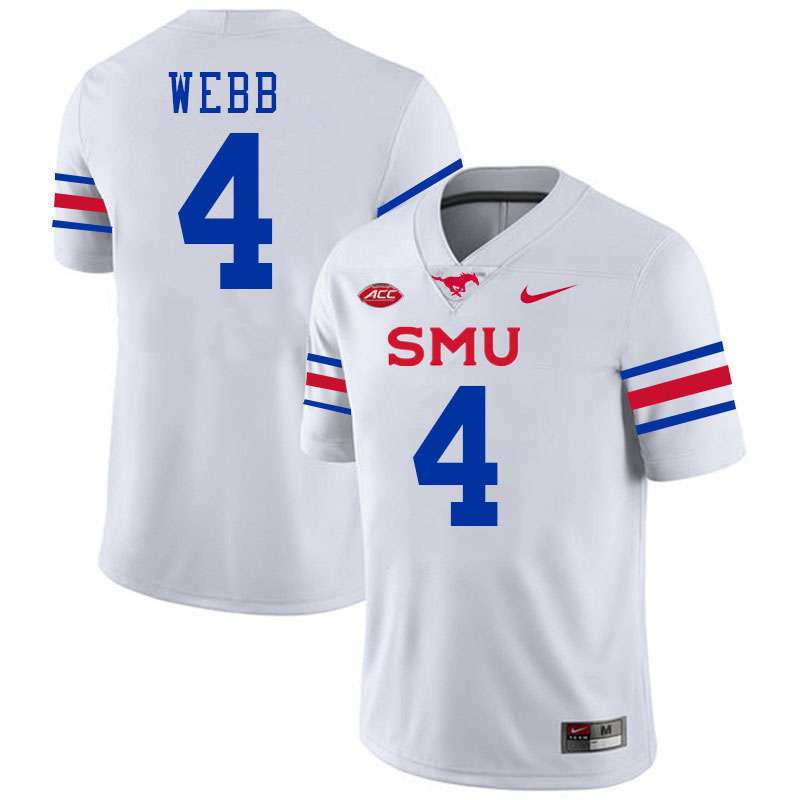 SMU Mustangs #4 Terry Webb Jersey College Football Uniforms-White